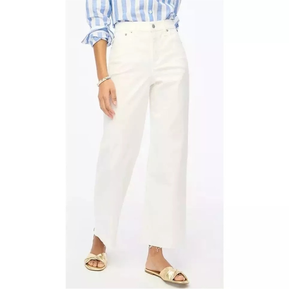 J. Crew White Wide-Leg Cut Hem Crop Jeans 31 NWT - Picture 1 of 7